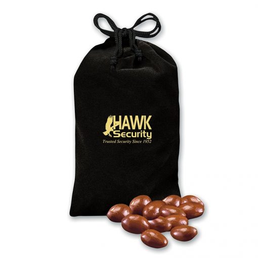 Chocolate Covered Almonds in Black Velour Gift Bag