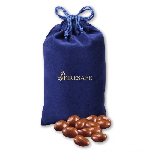 Chocolate Covered Almonds in Blue Velour Gift Bag