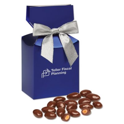 Chocolate Covered Almonds in Metallic Blue Gift Box