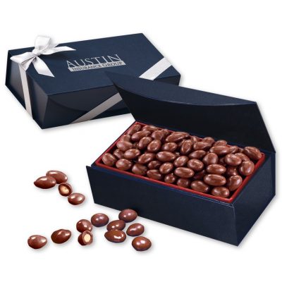 Chocolate Covered Almonds in Navy Magnetic Closure Box