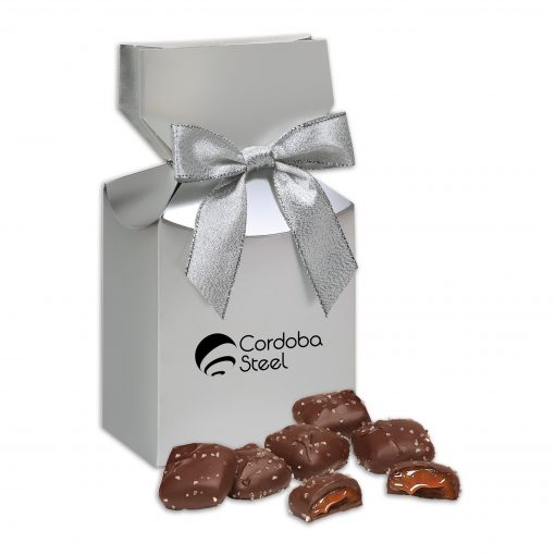Chocolate Sea Salt Caramels in Silver Premium Delights Gift Box