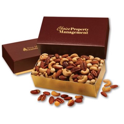 Deluxe Mixed Nuts in Burgundy & Gold Gift Box-1