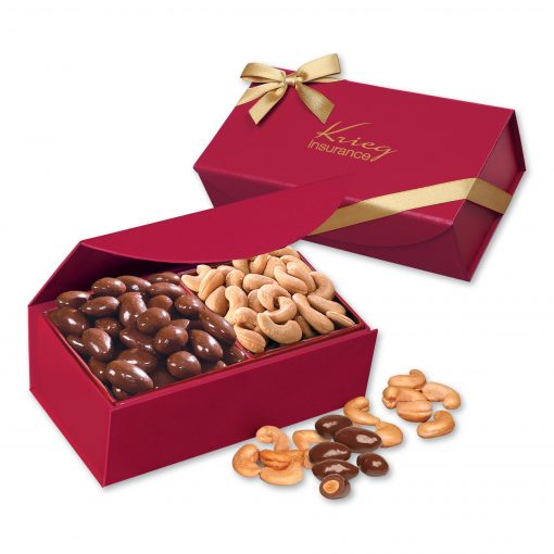 Chocolate Almonds & Cashews in Scarlet Magnetic Closure Box