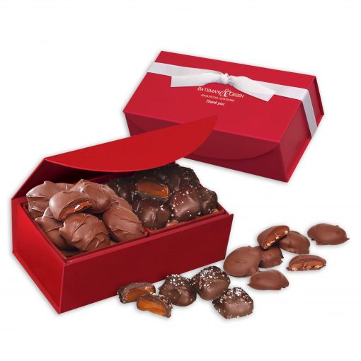 Chocolate Sea Salt Caramels & Pecan Turtles in Red Magnetic Gift Box