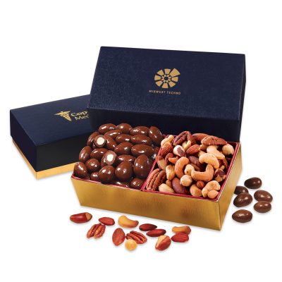 Chocolate Almonds & Deluxe Mixed Nuts in Navy & Gold Gift Box