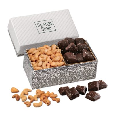 Cashews & Chocolate Sea Salt Caramels in Pillow Top Gift Box