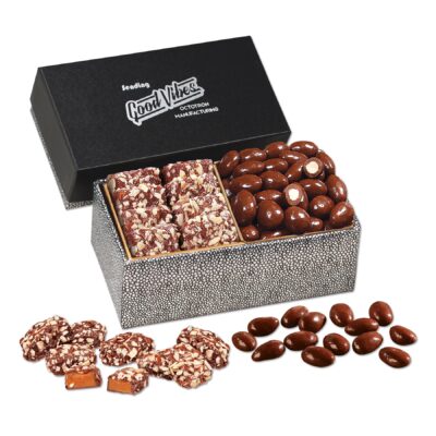 Chocolate Almonds & Toffee in Black & Silver Gift Box