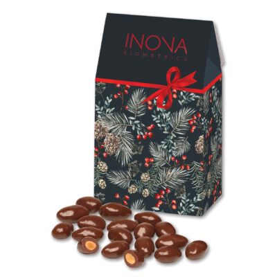 Chocolate Covered Almonds in Pine Boughs & Berries Gable Top Gift Box