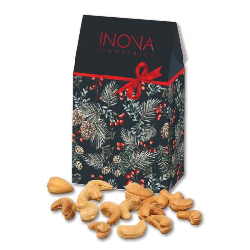 Fancy Cashews in Pine Boughs & Berries Gable Top Gift Box