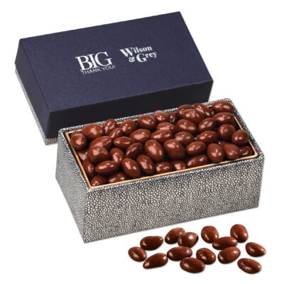 Chocolate Covered Almonds in Navy & Silver Gift Box