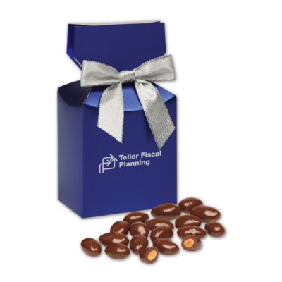 Chocolate Covered Almonds in Metallic Blue Gift Box