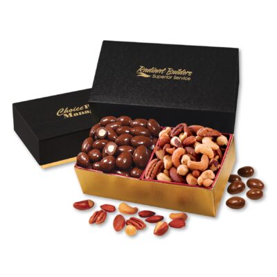 Black & Gold Gift Box w/Chocolate Almonds & Deluxe Mixed Nuts