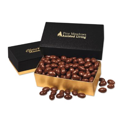 Black & Gold Gift Box w/Chocolate Covered Almonds-1