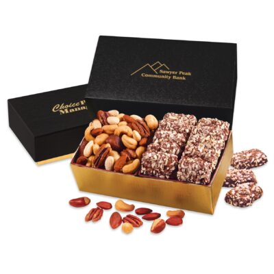 Black & Gold Gift Box w/English Butter Toffee & Deluxe Mixed Nuts