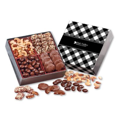 Black Plaid Gift Box w/Gourmet Holiday Treats