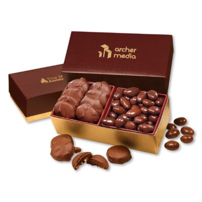 Burgundy & Gold Gift Box w/Pecan Turtles & Chocolate Almonds