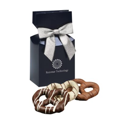 Navy Blue Gift Box w/Chocolate Covered Pretzels
