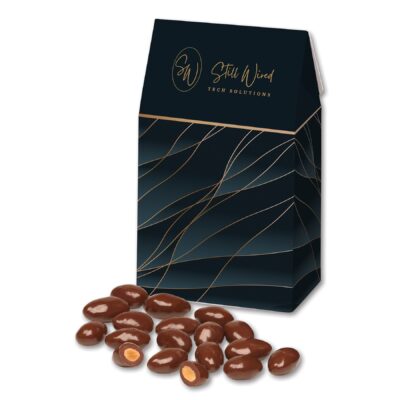 Navy & Gold Gable Top Gift Box w/Chocolate Covered Almonds