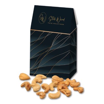 Navy & Gold Gable Top Gift Box w/Fancy Cashews