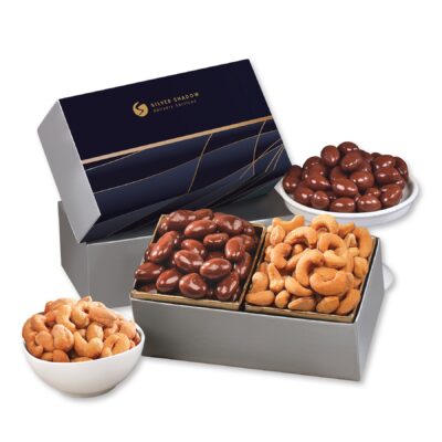 Navy & Gold Gift Box w/Chocolate Covered Almonds & Fancy Cashews-1
