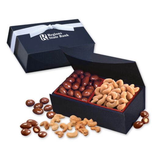 Navy Magnetic Closure Box w/Chocolate Almonds & Cashews