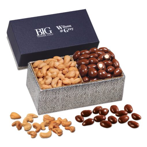 Navy & Silver Gift Box w/Chocolate Almonds & Cashews-1