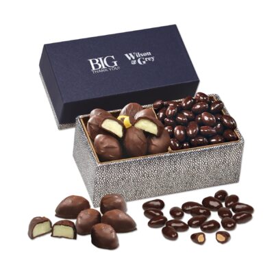 Navy & Silver Gift Box w/Dark Chocolate Almonds & Lemon Creams