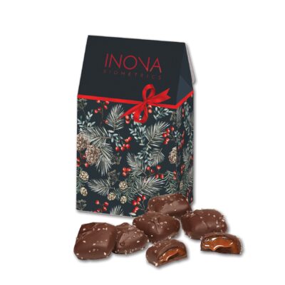 Pine Boughs & Berries Gable Top Gift Box w/Chocolate Sea Salt Caramels
