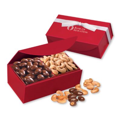 Red Magnetic Closure Box w/Chocolate Almonds & Cashews-1