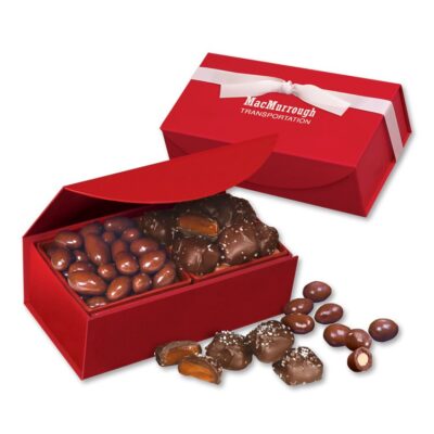 Red Magnetic Closure Box w/Chocolate Covered Almonds & Chocolate Sea Salt Caramels-1