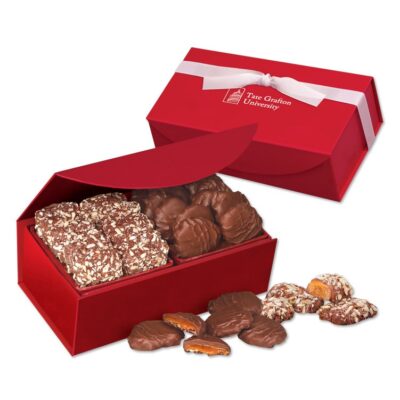 Red Magnetic Closure Box w/English Butter Toffee & Pecan Turtles