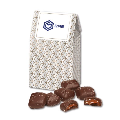 Silver & Gold Geometric Gable Top Gift Box w/Chocolate Sea Salt Caramels-1