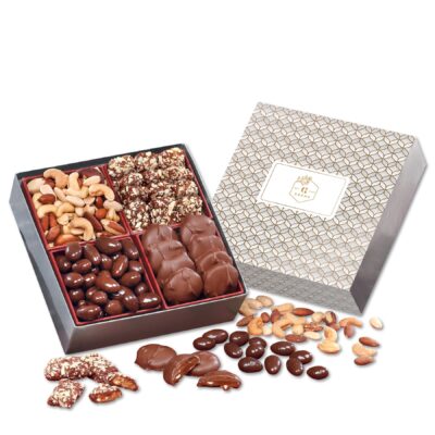 Silver & Gold Geometric Gift Box w/Gourmet Holiday Treats