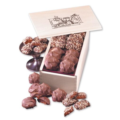 Wooden Collector's Box w/English Butter Toffee & Pecan Turtles-1