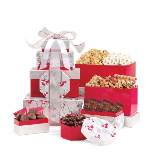 Celebrate the Season Gourmet Sweets & Treats Tower - Red-Silver-2