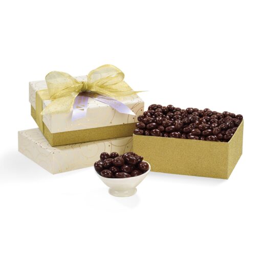 Dark Chocolate Almonds Gift Box - Sparkling White and Gold-1