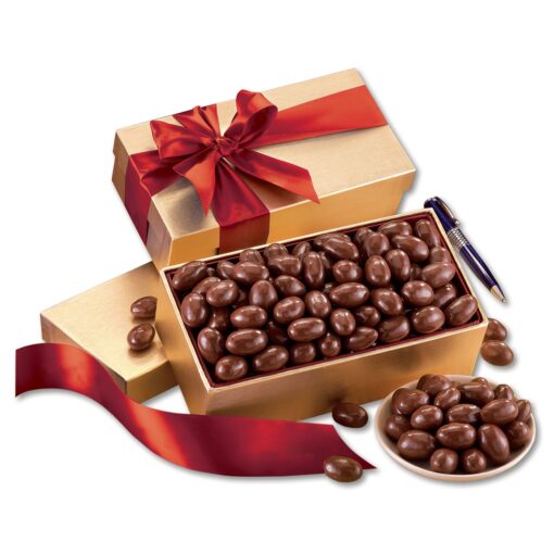 Gold Gift Box w/Chocolate Covered Almonds-2
