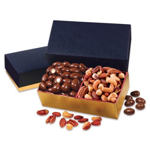 Navy & Gold Gift Box w/Chocolate Almonds & Deluxe Mixed Nuts-2