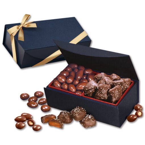 Navy Magnetic Box w/Chocolate Almonds & Sea Salt Caramels-2