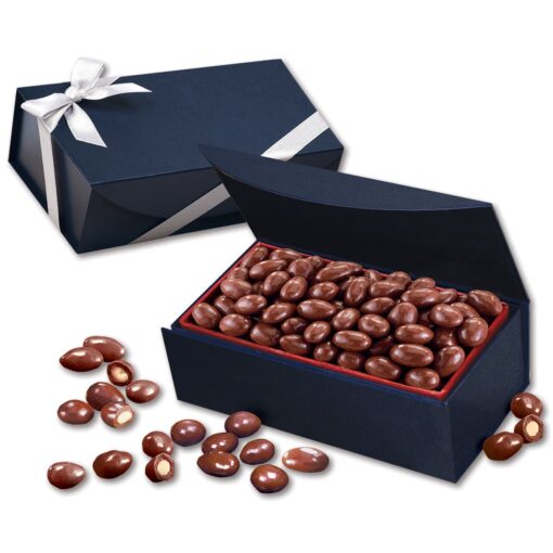 Navy Magnetic Closure Box w/Chocolate Covered Almonds-2
