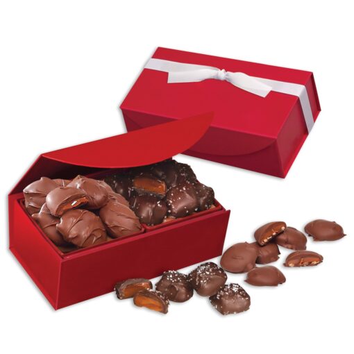 Red Magnetic Gift Box w/Chocolate Sea Salt Caramels & Pecan Turtles-2