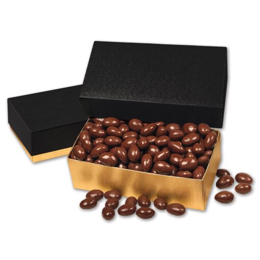 Black & Gold Gift Box w/Chocolate Covered Almonds-2