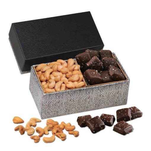 Black & Silver Gift Box w/Cashews & Chocolate Sea Salt Caramels-2