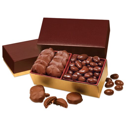 Burgundy & Gold Gift Box w/Pecan Turtles & Chocolate Almonds-2