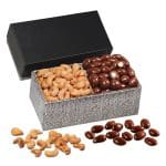 Custom Black & Silver Gift Box w/Chocolate Almonds & Cashews with your company logo - 1
