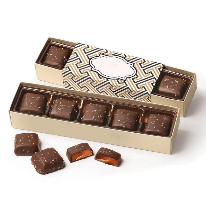 Custom Chocolate Sea Salt Caramels Flight w/Zigzag Wrap with your company logo - 1