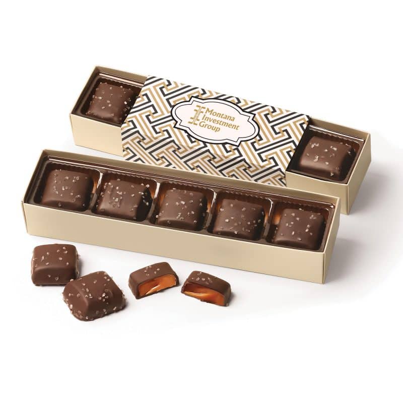 Custom Chocolate Sea Salt Caramels Flight w/Zigzag Wrap with your company logo