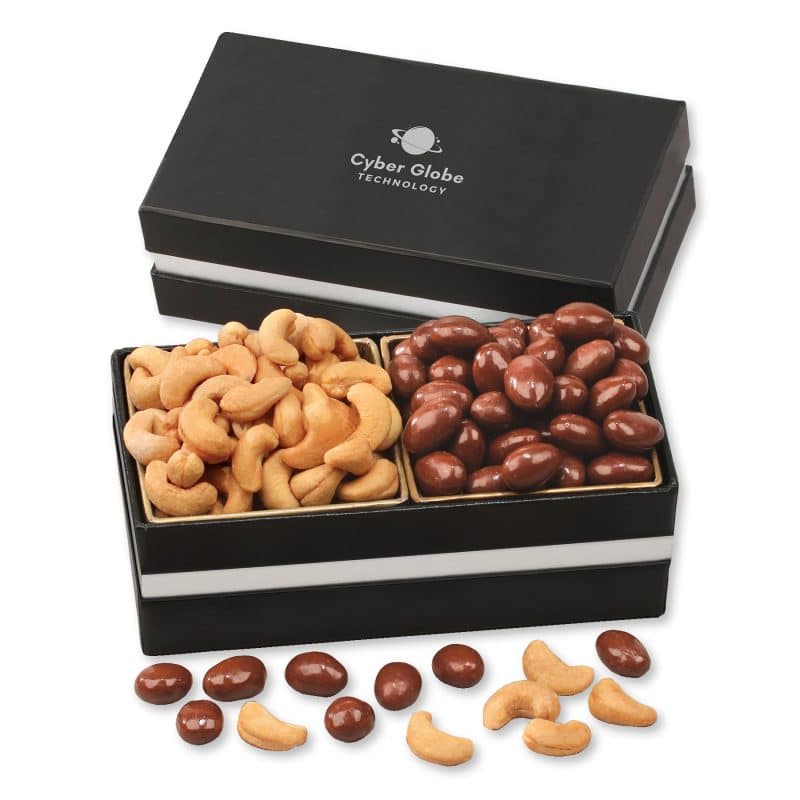 Custom Double Delights with Chocolate Almonds and Fancy Cashews with your company logo