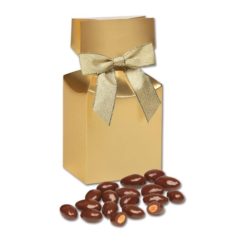 Custom Gold Gift Box w/Chocolate Covered Almonds with your company logo - 1