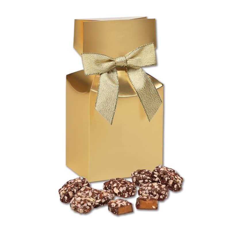 Custom Gold Gift Box w/English Butter Toffee with your company logo - 1